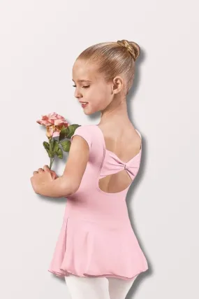 Girls Microfiber Bow Back Cap Sleeve Dance Dress - Pink