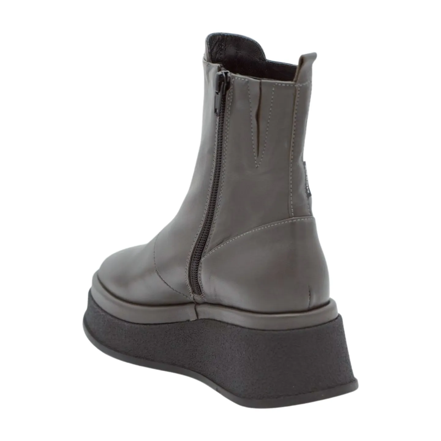 MARCO MOREO Grey Leather Low Wedge Ankle Boot G1304