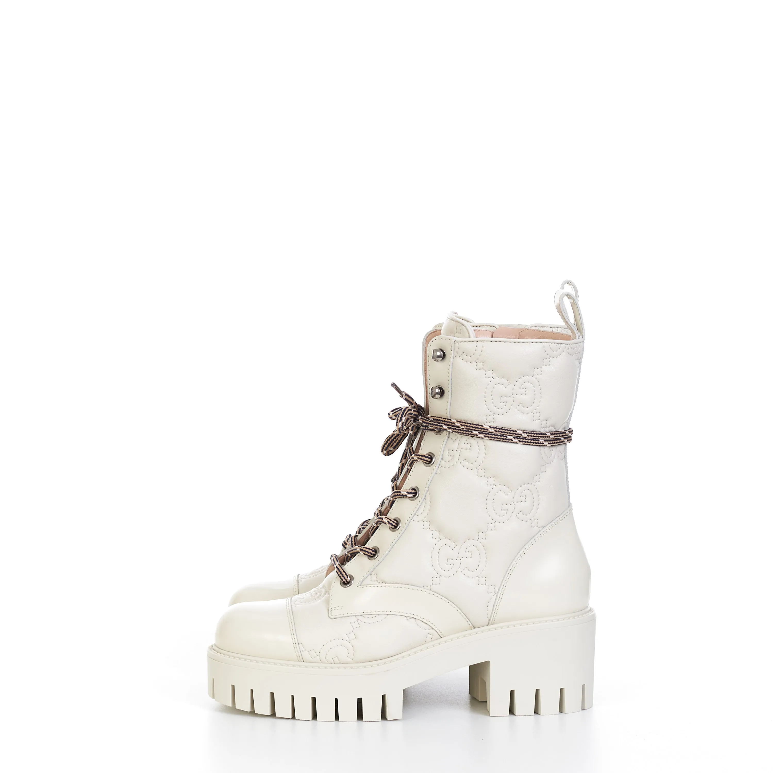 Women's GG Matelassé Lace-up Boot In Off White Leather