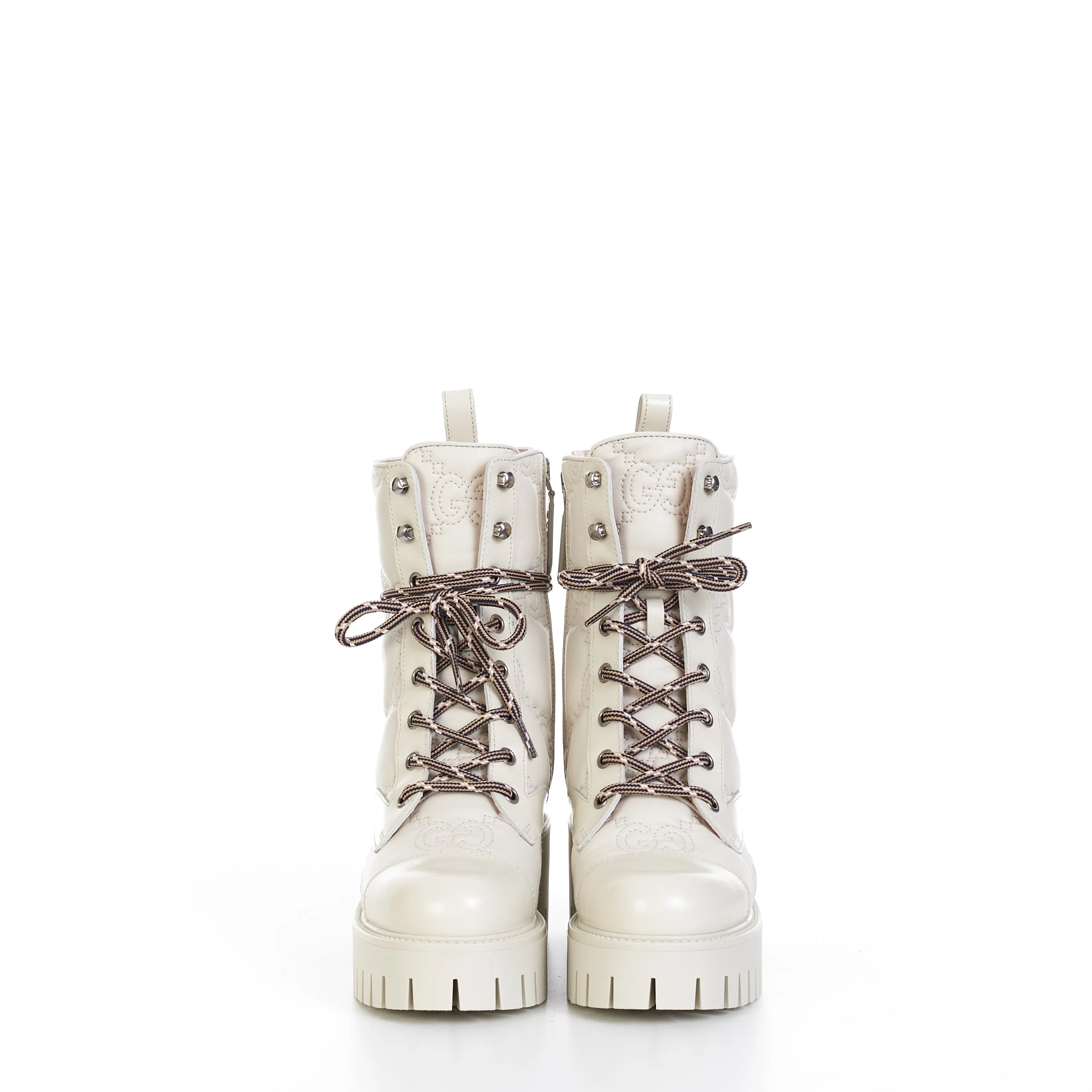 Women's GG Matelassé Lace-up Boot In Off White Leather