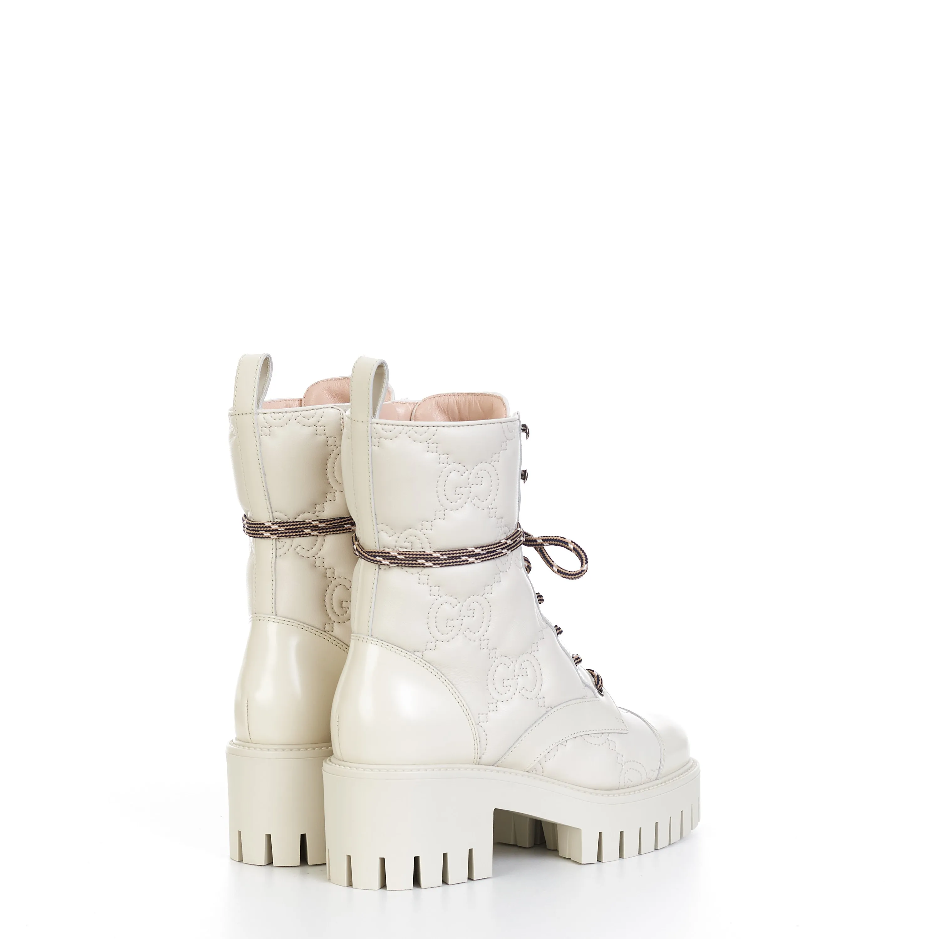 Women's GG Matelassé Lace-up Boot In Off White Leather