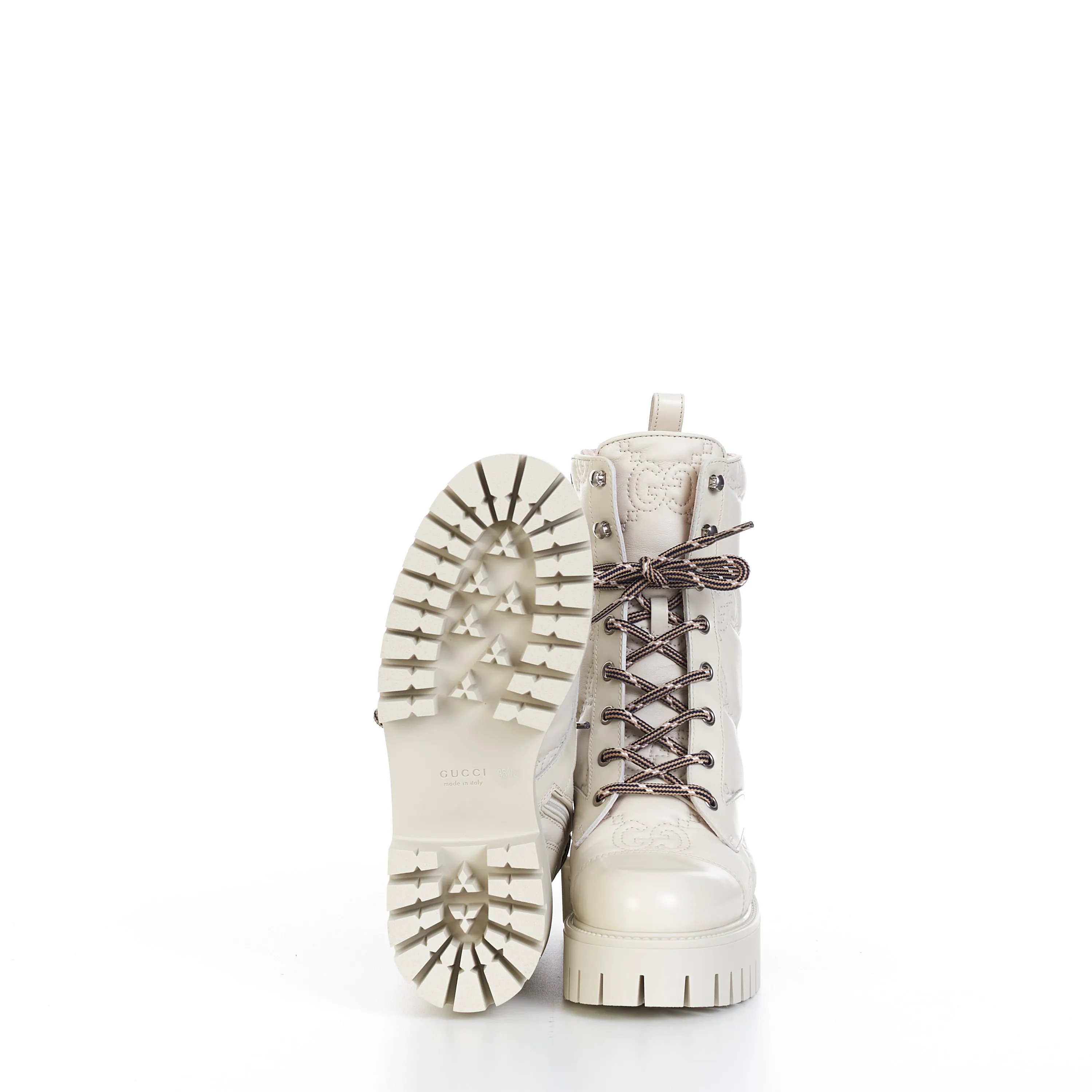 Women's GG Matelassé Lace-up Boot In Off White Leather