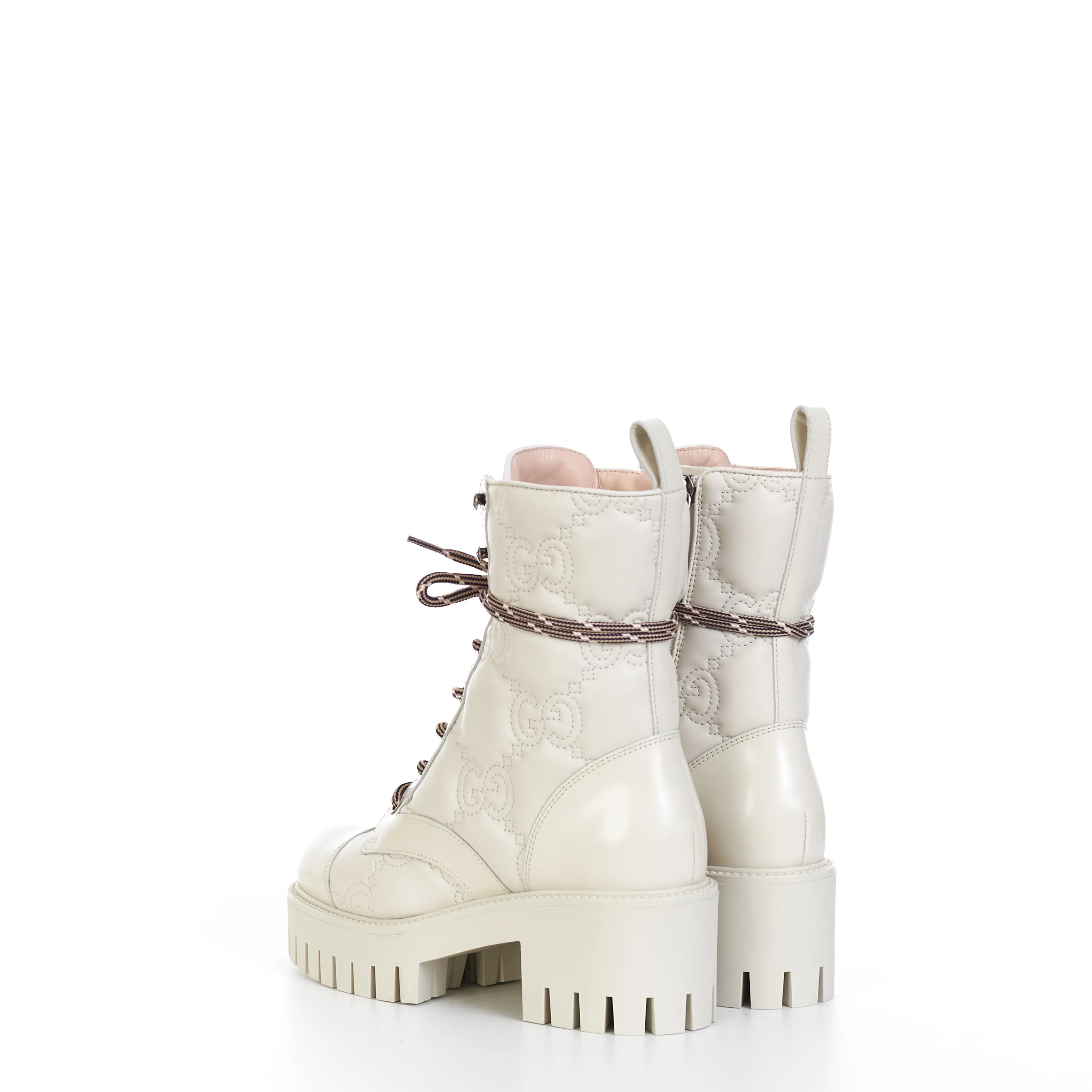 Women's GG Matelassé Lace-up Boot In Off White Leather