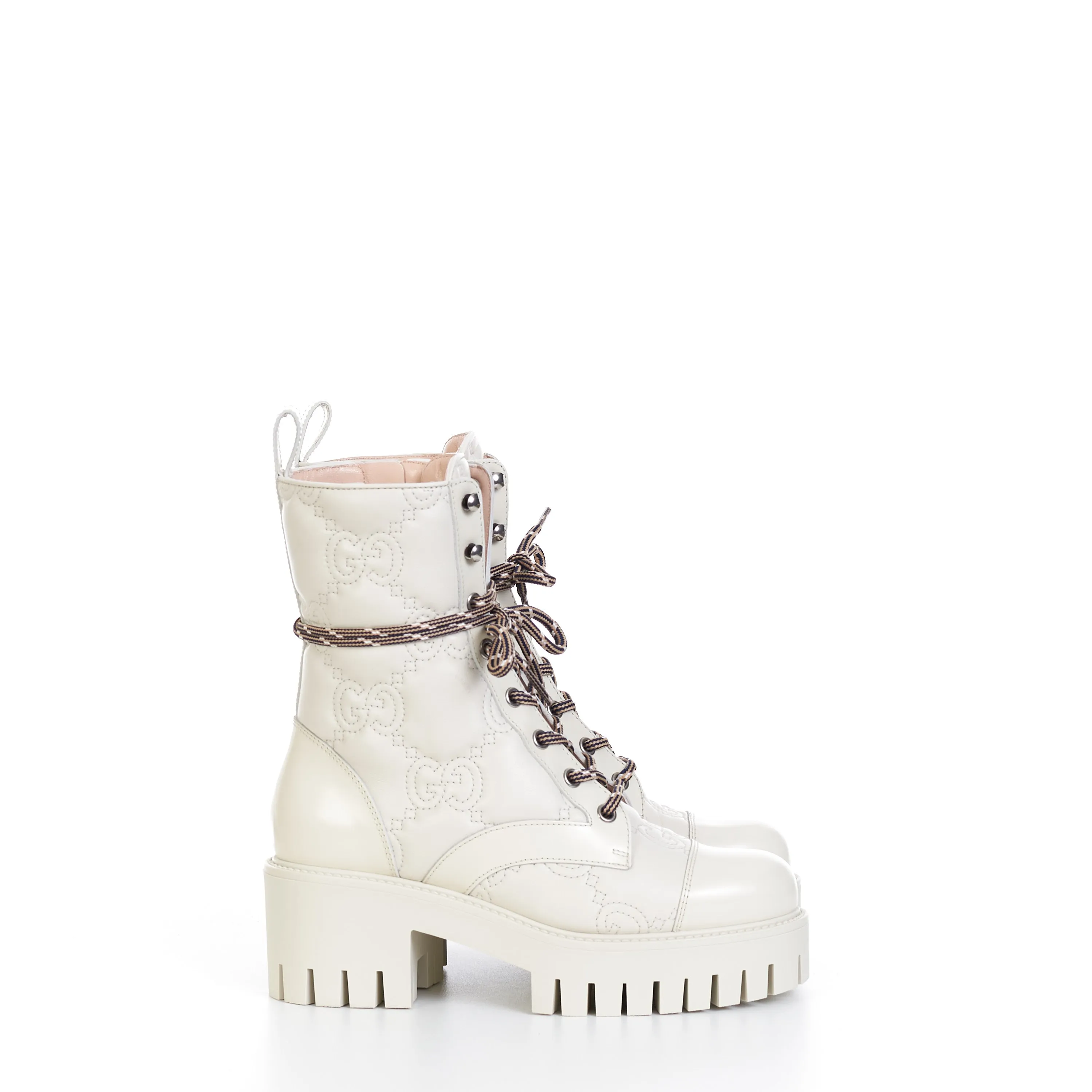 Women's GG Matelassé Lace-up Boot In Off White Leather